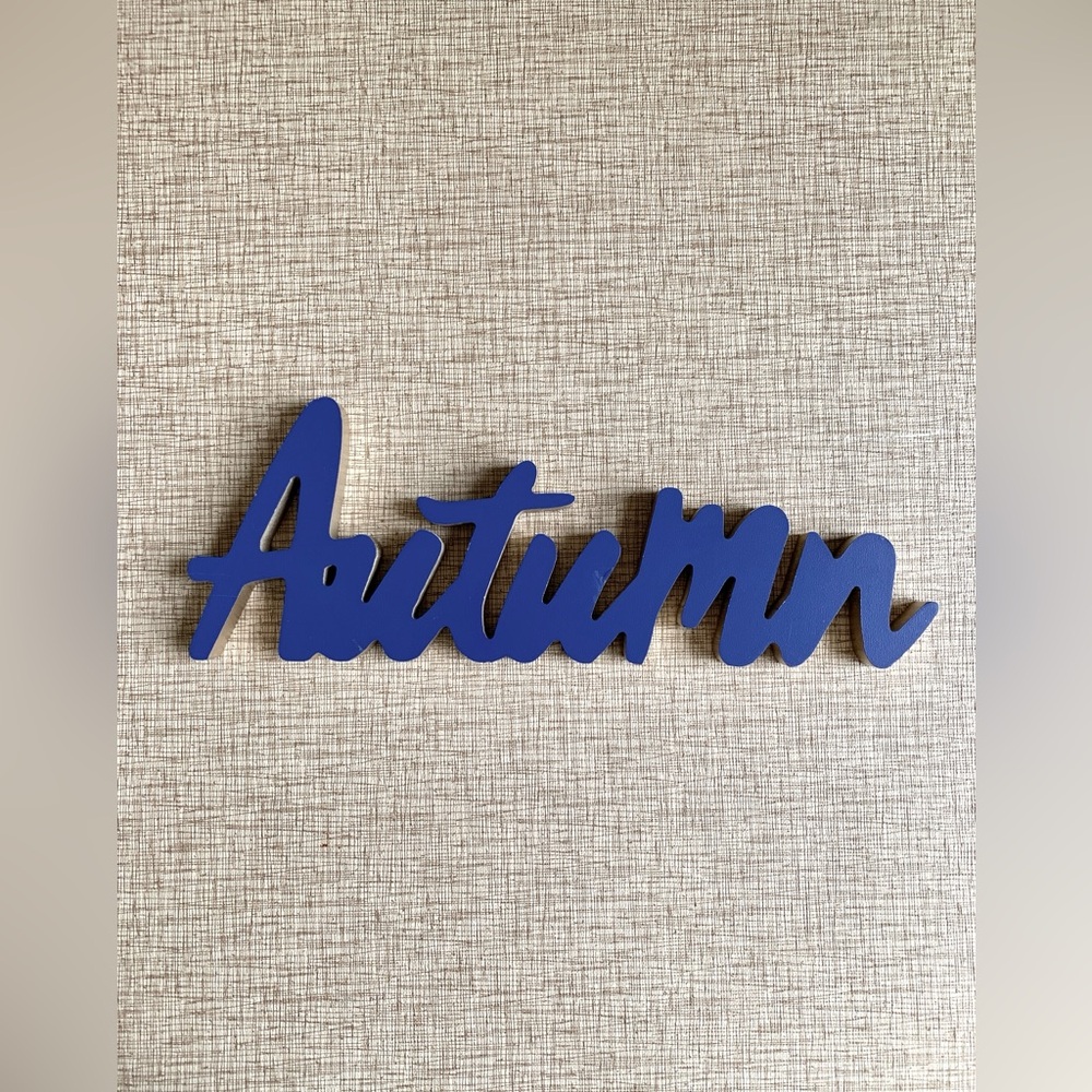 Autumn blue gold script 3D wooden sign